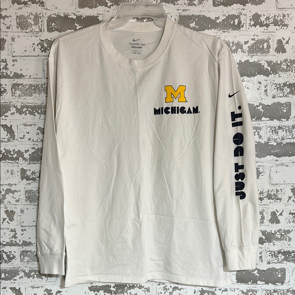 Nike White Long Sleeve Shirt with Michigan Logo